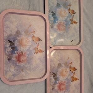 Elegant Floral Butterfly Vanity Trays - Pink and Blue